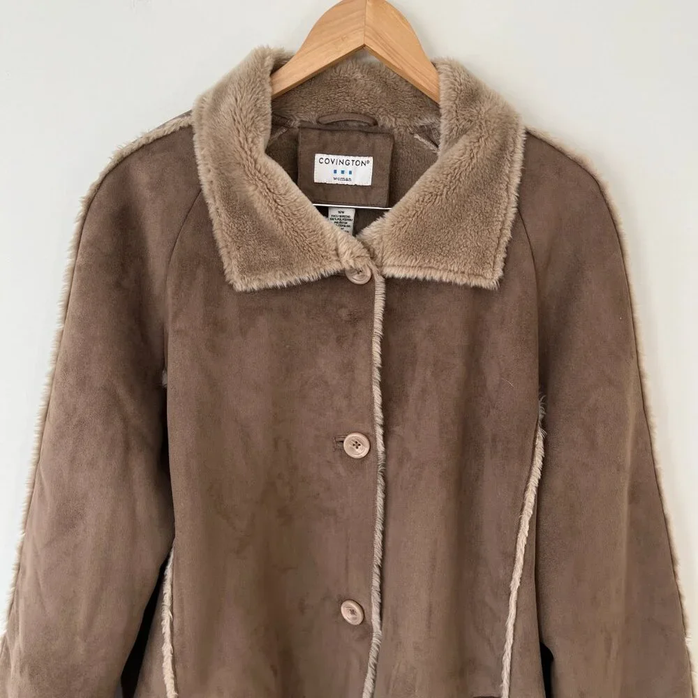 Covington Womens Faux Fur Collar Cuffs Lining Winter Coat Jacket Brown Size 16 - Picture 2 of 11